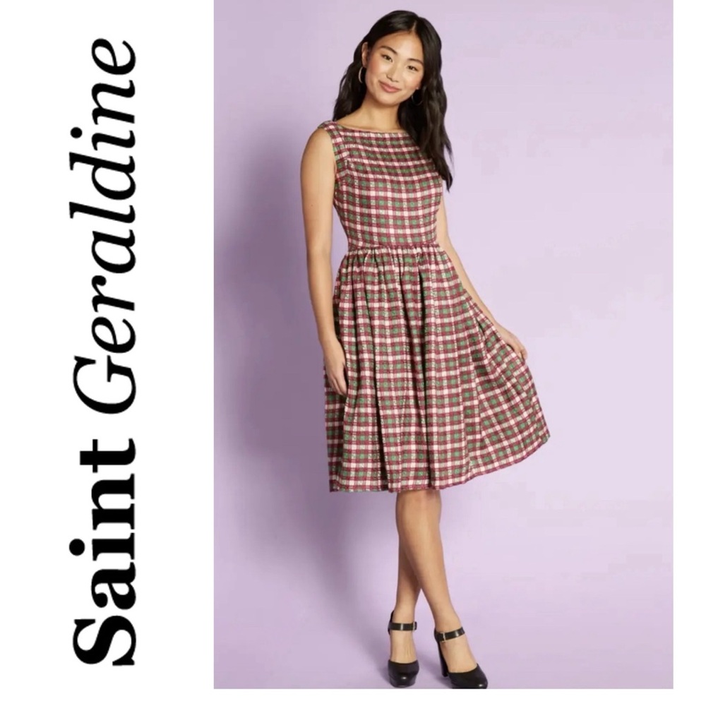 SAINT GERALDINE Plaid Cottage Core Fit & Flare Swing Dress XL